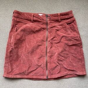 Corduroy Zipper Skirt - Rust